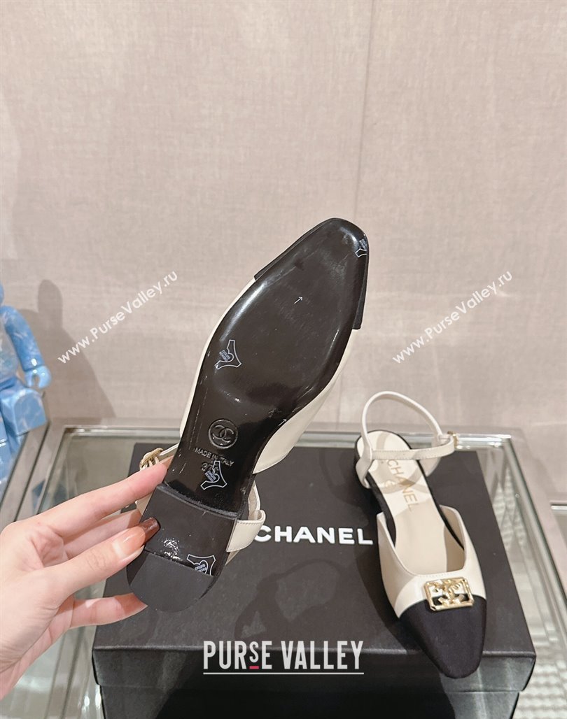 Chanel Lambskin Slingback Flat with Framed CC 2.5cm White 2024 0126 (MD-240126047)