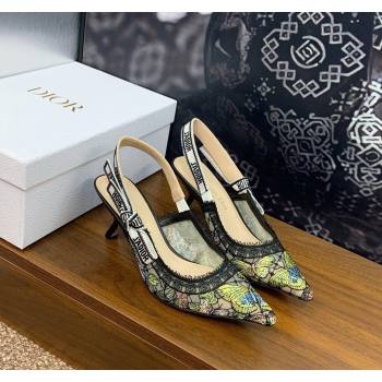 Dior JAdior Slingback Pumps 6.5cm in Transparent Mesh Embroidered with Green Multicolor Butterfly Motif 2024 (MD-240125118)