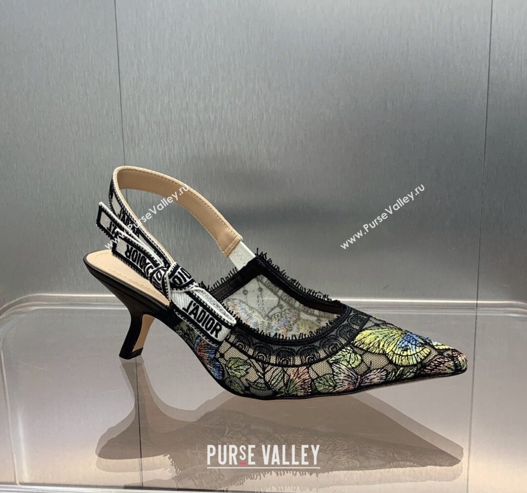 Dior JAdior Slingback Pumps 6.5cm in Transparent Mesh Embroidered with Green Multicolor Butterfly Motif 2024 (MD-240125118)