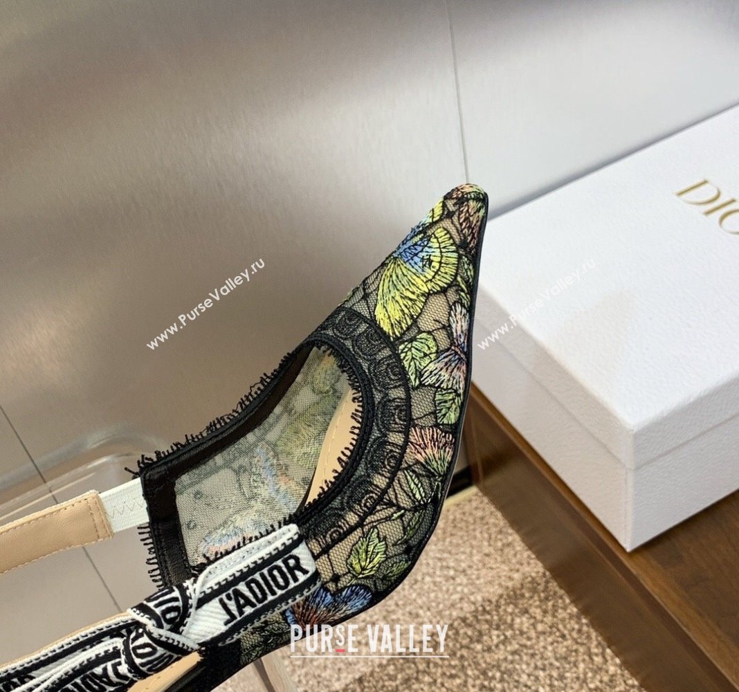 Dior JAdior Slingback Pumps 6.5cm in Transparent Mesh Embroidered with Green Multicolor Butterfly Motif 2024 (MD-240125118)