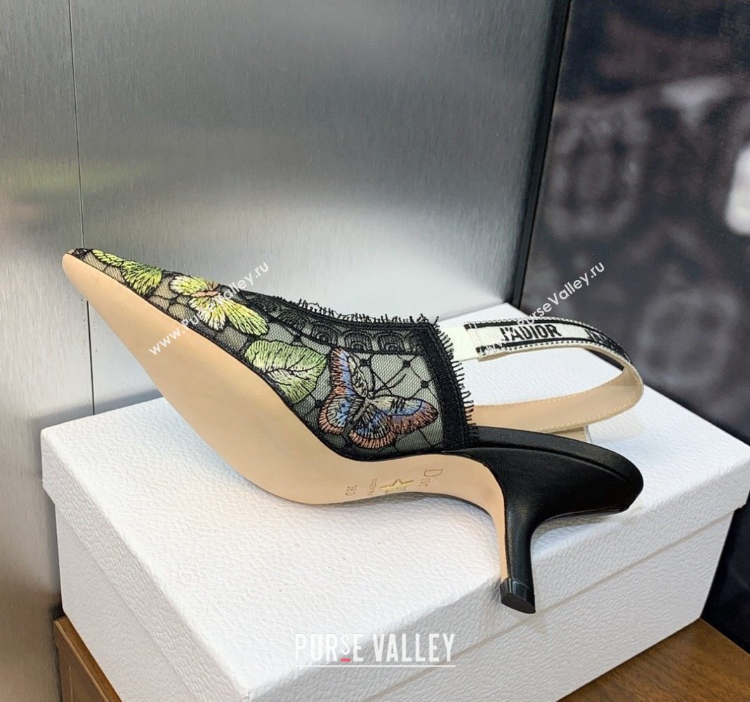 Dior JAdior Slingback Pumps 6.5cm in Transparent Mesh Embroidered with Green Multicolor Butterfly Motif 2024 (MD-240125118)