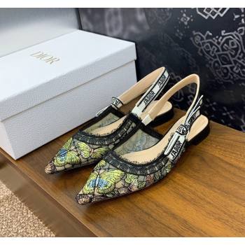 Dior JAdior Slingback Ballet Flat in Transparent Mesh Embroidered with Green Multicolor Butterfly Motif 2024 (MD-240125119)