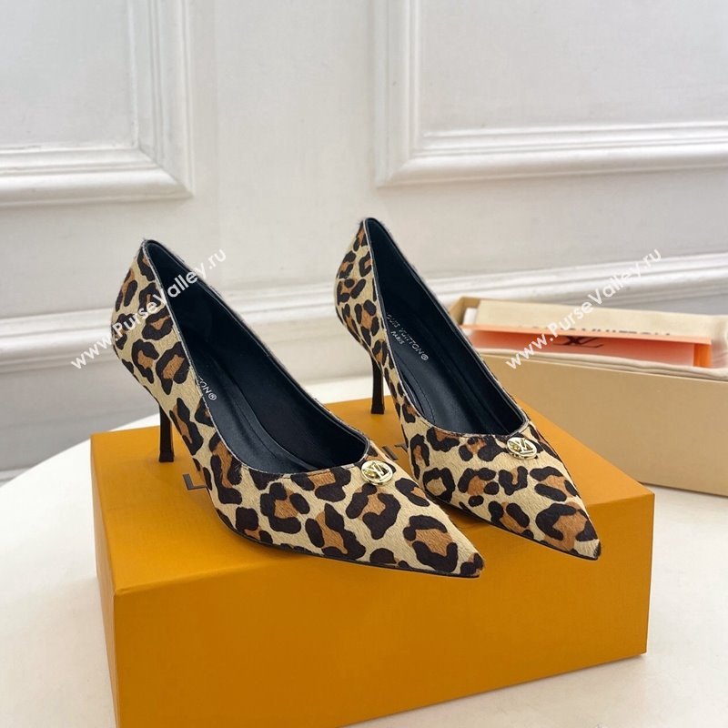 Louis Vuitton Stellar Pumps 7cm in Leopard Print Hairy Leather Brown 2024 1ACLE0 (MD-240127024)