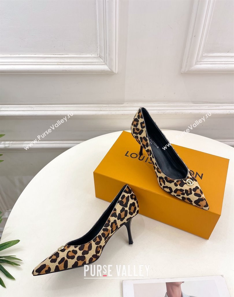 Louis Vuitton Stellar Pumps 7cm in Leopard Print Hairy Leather Brown 2024 1ACLE0 (MD-240127024)