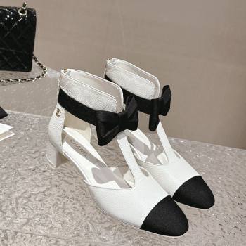 Chanel Calfskin Cutout Heel Ankle Boots 4cm with Bow White 2024 0126 (MD-240126074)