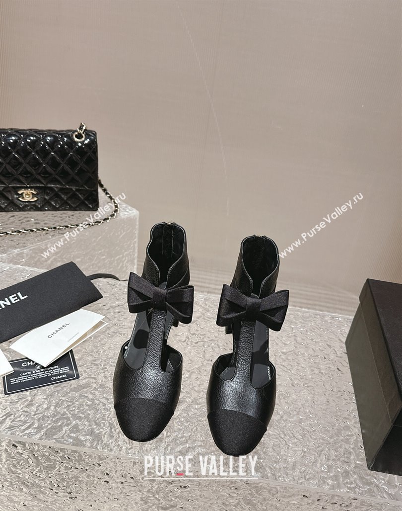 Chanel Calfskin Cutout Heel Ankle Boots 4cm with Bow Black 2024 0126 (MD-240126075)