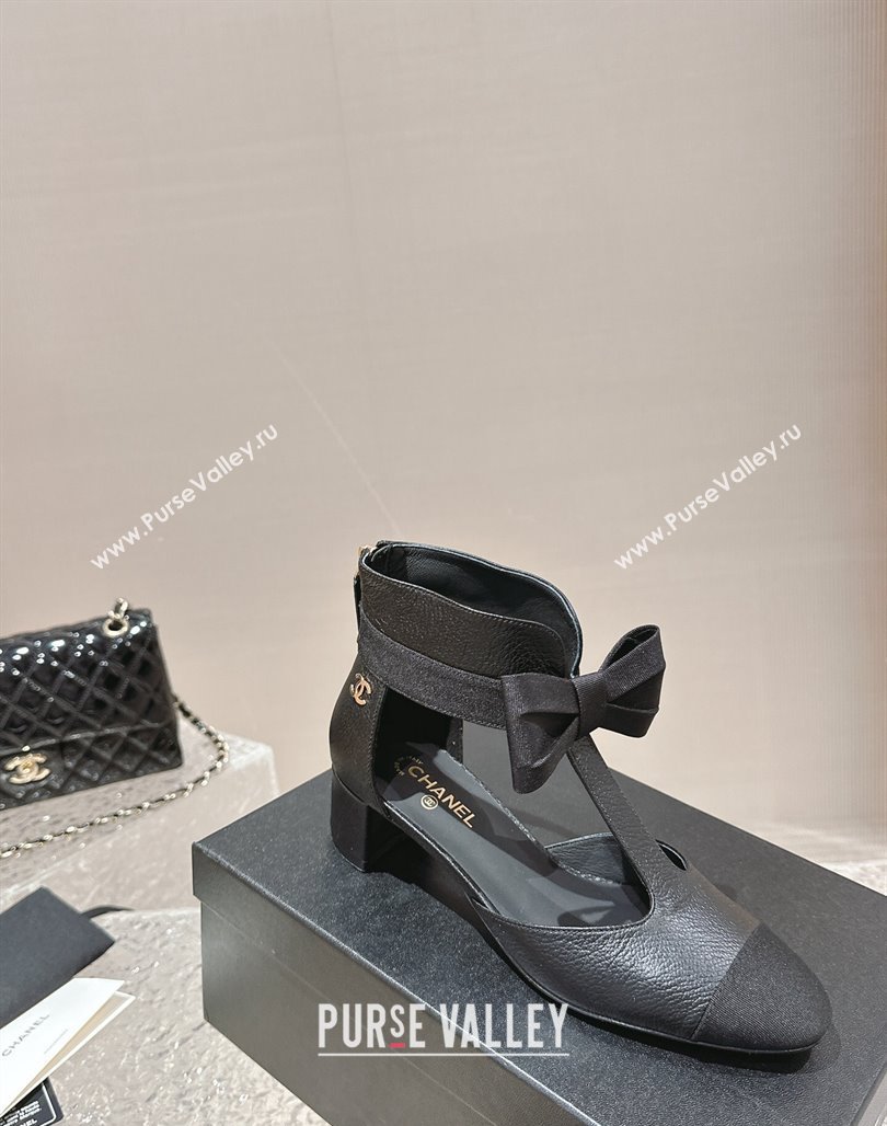 Chanel Calfskin Cutout Heel Ankle Boots 4cm with Bow Black 2024 0126 (MD-240126075)