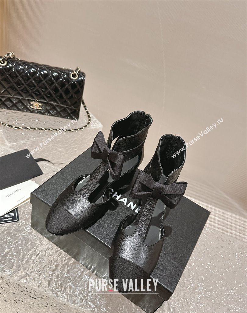 Chanel Calfskin Cutout Heel Ankle Boots 4cm with Bow Black 2024 0126 (MD-240126075)