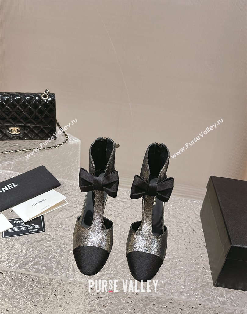 Chanel Aged Metallic Calfskin Cutout Heel Ankle Boots 8cm with Bow Gold 2024 0126 (MD-240126076)