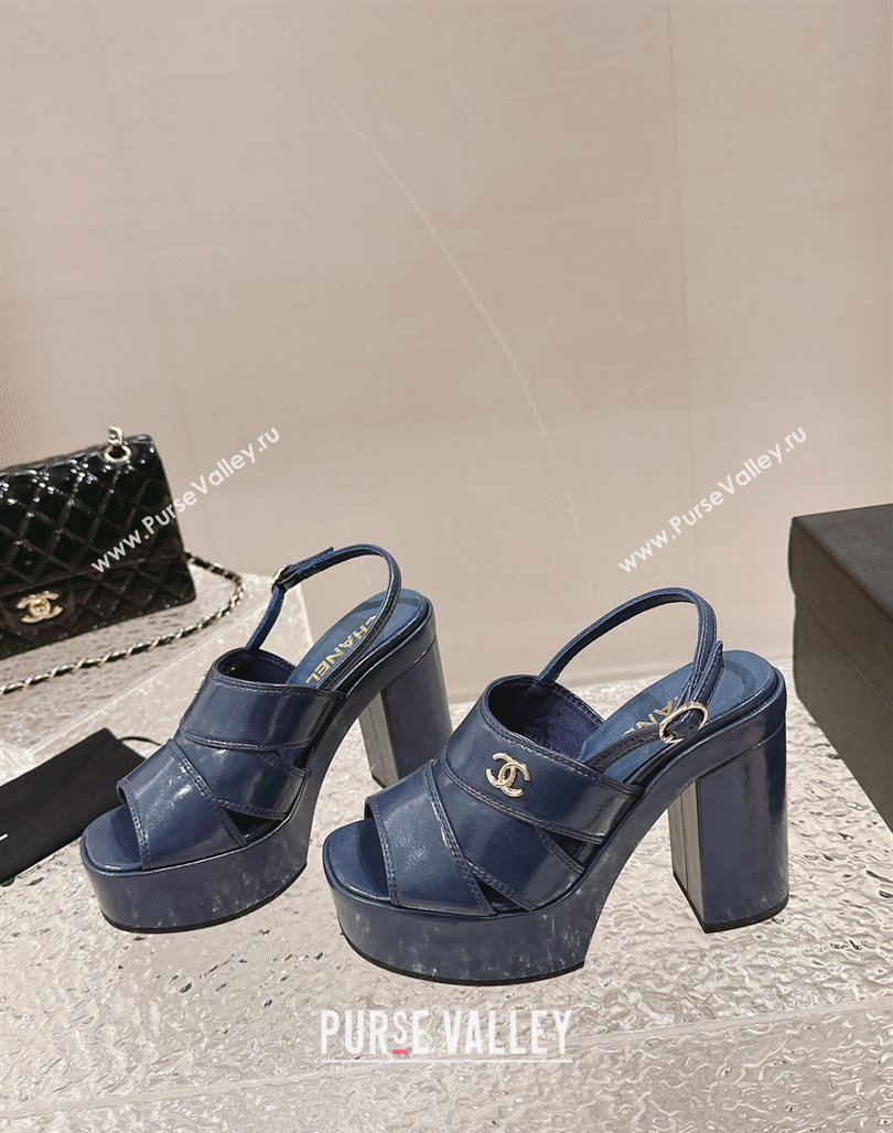 Chanel Patent Calfskin Platform Sandals Blue 2024 0126 (MD-240126078)