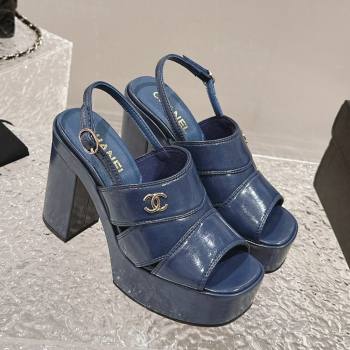 Chanel Patent Calfskin Platform Sandals Blue 2024 0126 (MD-240126078)