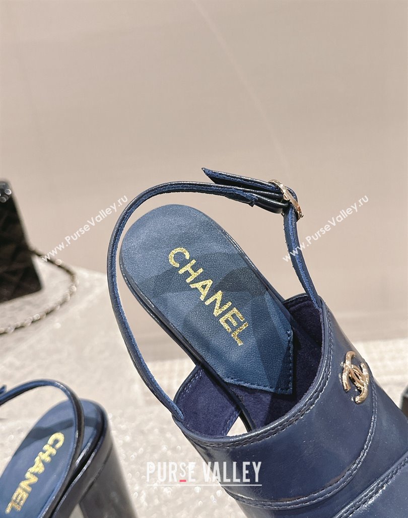 Chanel Patent Calfskin Platform Sandals Blue 2024 0126 (MD-240126078)