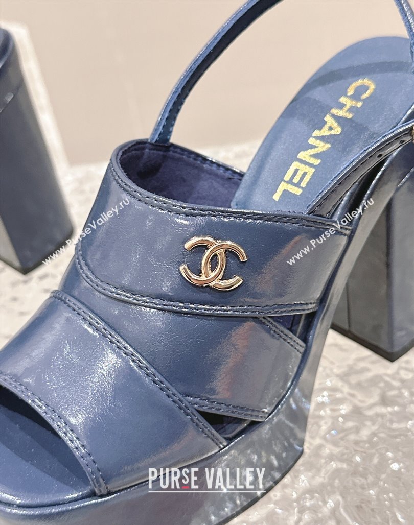 Chanel Patent Calfskin Platform Sandals Blue 2024 0126 (MD-240126078)