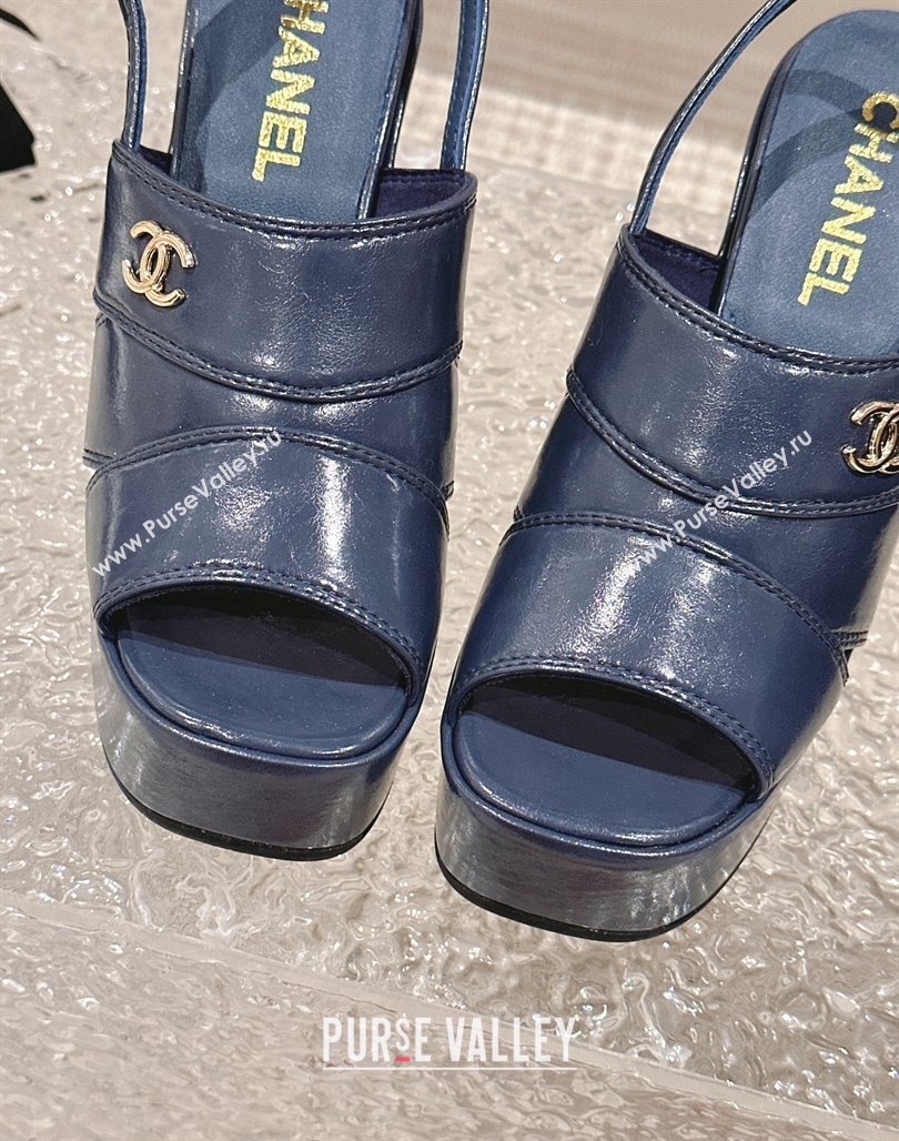 Chanel Patent Calfskin Platform Sandals Blue 2024 0126 (MD-240126078)