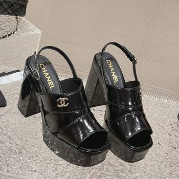 Chanel Patent Calfskin Platform Sandals Black 2024 0126 (MD-240126086)