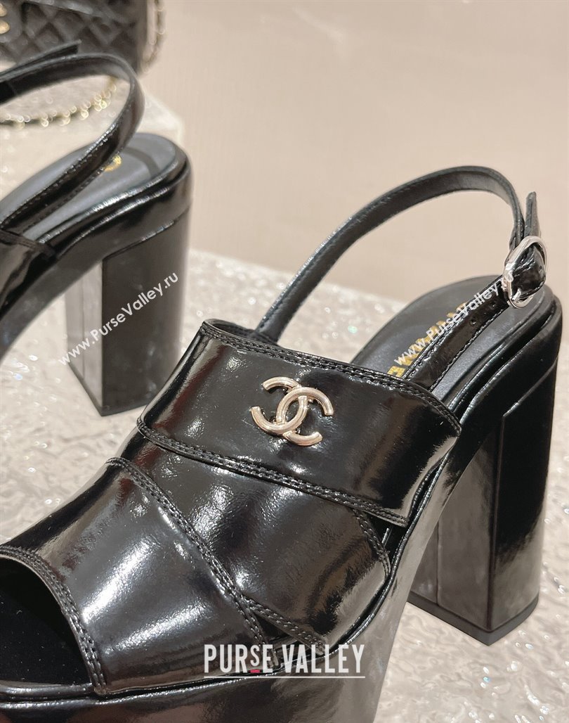 Chanel Patent Calfskin Platform Sandals Black 2024 0126 (MD-240126086)