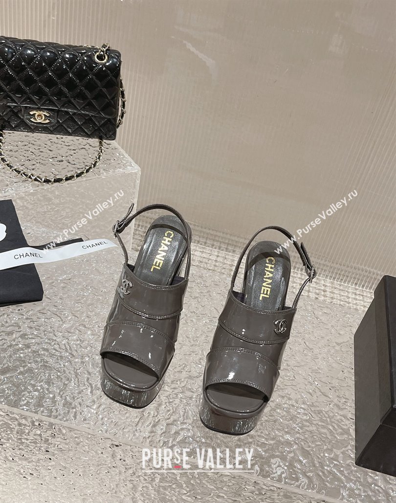 Chanel Patent Calfskin Platform Sandals Grey 2024 0126 (MD-240126087)