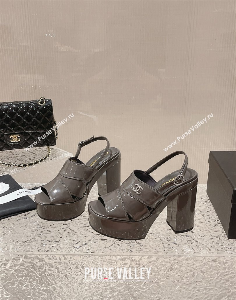 Chanel Patent Calfskin Platform Sandals Grey 2024 0126 (MD-240126087)