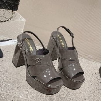 Chanel Patent Calfskin Platform Sandals Grey 2024 0126 (MD-240126087)