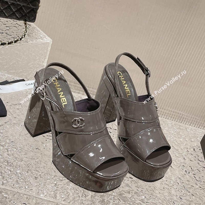 Chanel Patent Calfskin Platform Sandals Grey 2024 0126 (MD-240126087)