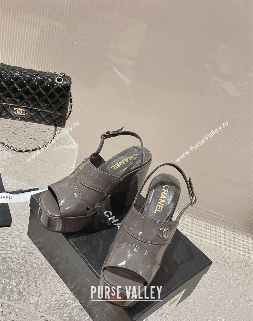 Chanel Patent Calfskin Platform Sandals Grey 2024 0126 (MD-240126087)