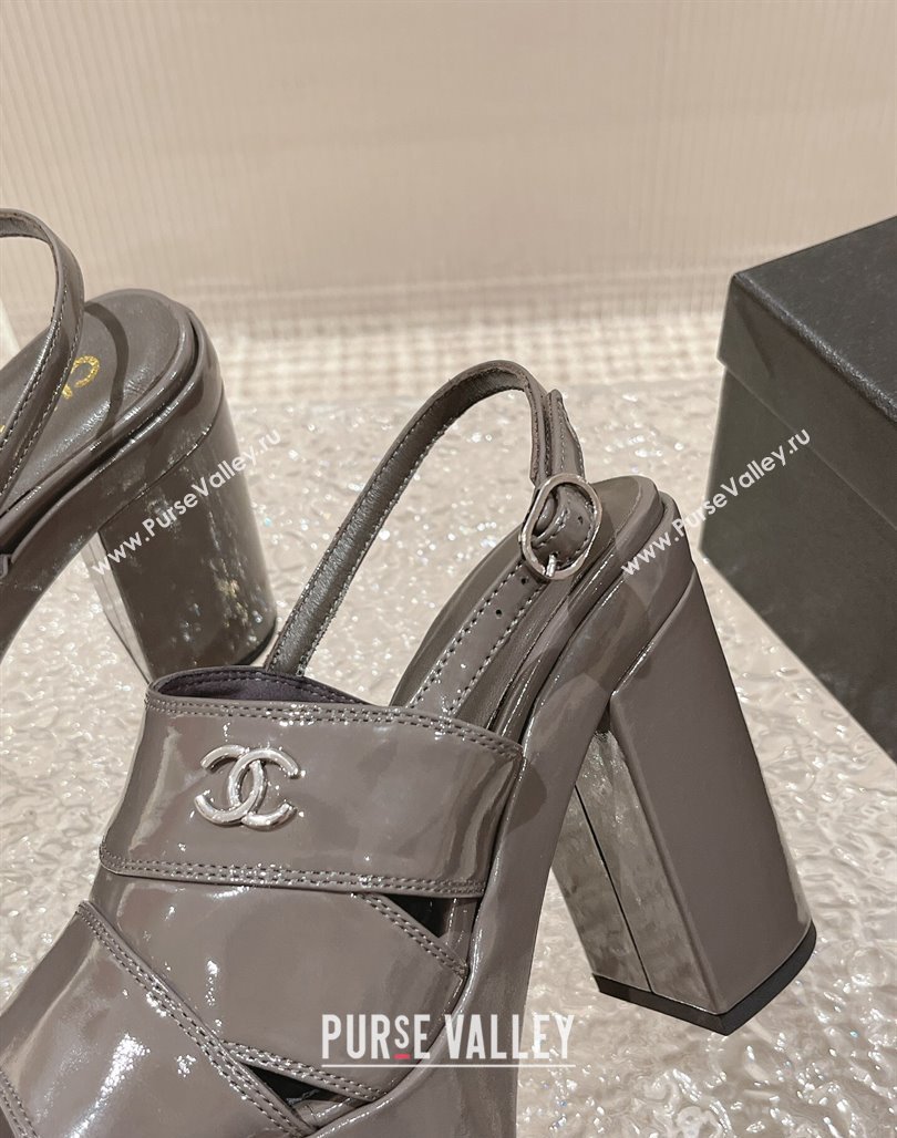 Chanel Patent Calfskin Platform Sandals Grey 2024 0126 (MD-240126087)