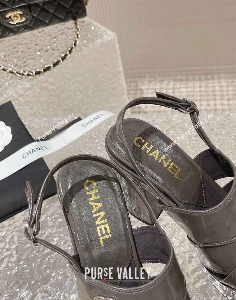 Chanel Patent Calfskin Platform Sandals Grey 2024 0126 (MD-240126087)