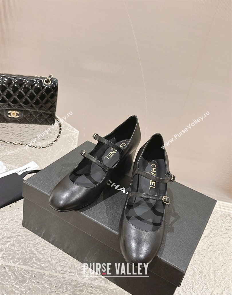 Chanel Calfskin Double Strap Mary Janes Pumps Black 2024 0126 (MD-240126089)