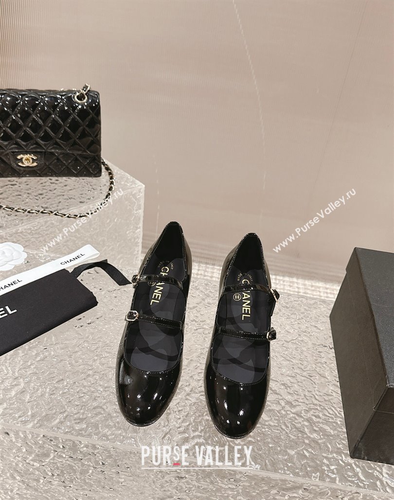 Chanel Patent Leather Double Strap Mary Janes Pumps Black 2024 0126 (MD-240126090)