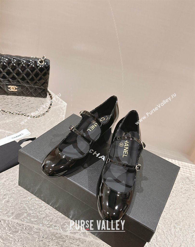 Chanel Patent Leather Double Strap Mary Janes Pumps Black 2024 0126 (MD-240126090)