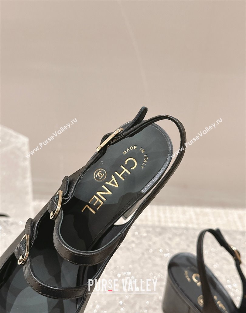 Chanel Calfskin Double Strap Mary Jane Slingback Pumps Black 2024 0126 (MD-240126088)