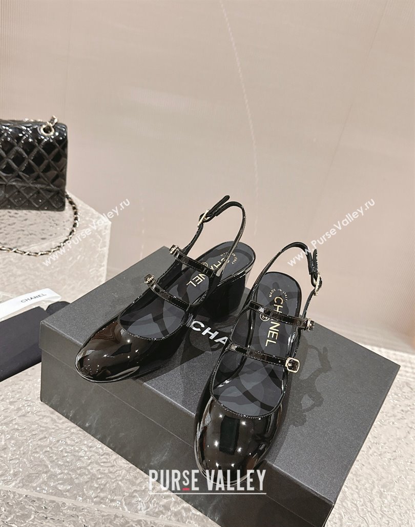 Chanel Patent Leather Double Strap Mary Jane Slingback Pumps Black 2024 0126 (MD-240126091)