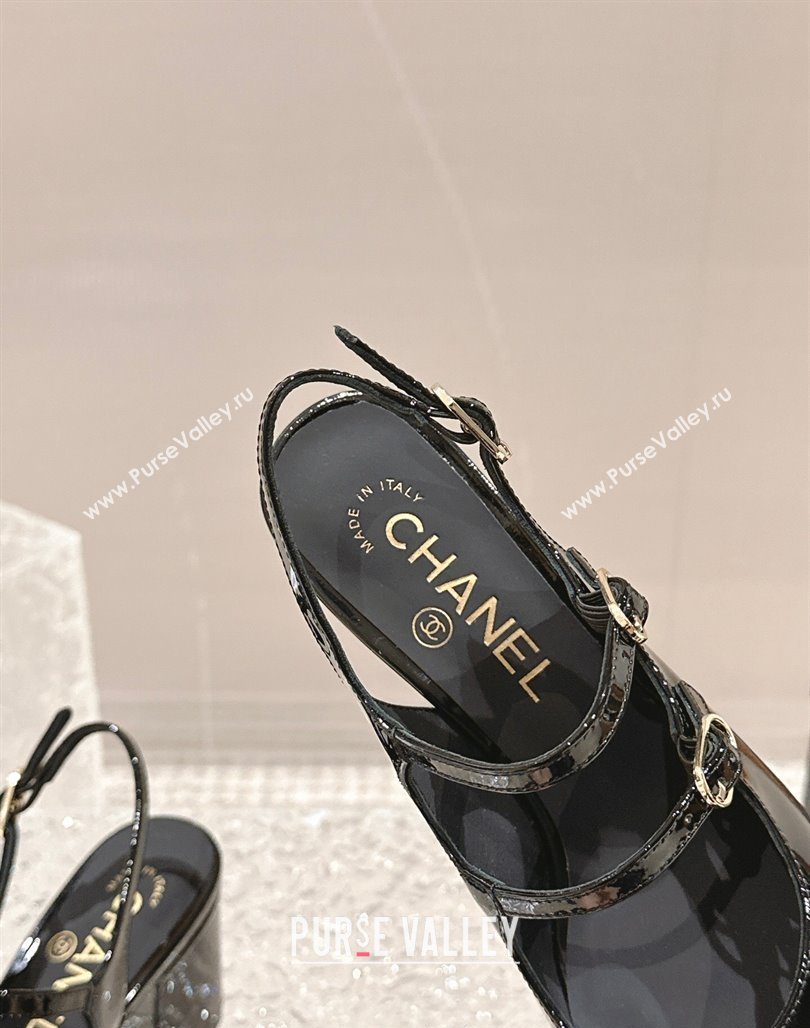 Chanel Patent Leather Double Strap Mary Jane Slingback Pumps Black 2024 0126 (MD-240126091)