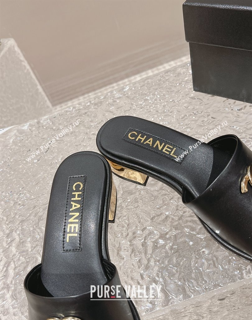 Chanel Lambskin Slide Sandals 5cm with Gold-Tone Heel Black 2024 0126 (MD-240126092)