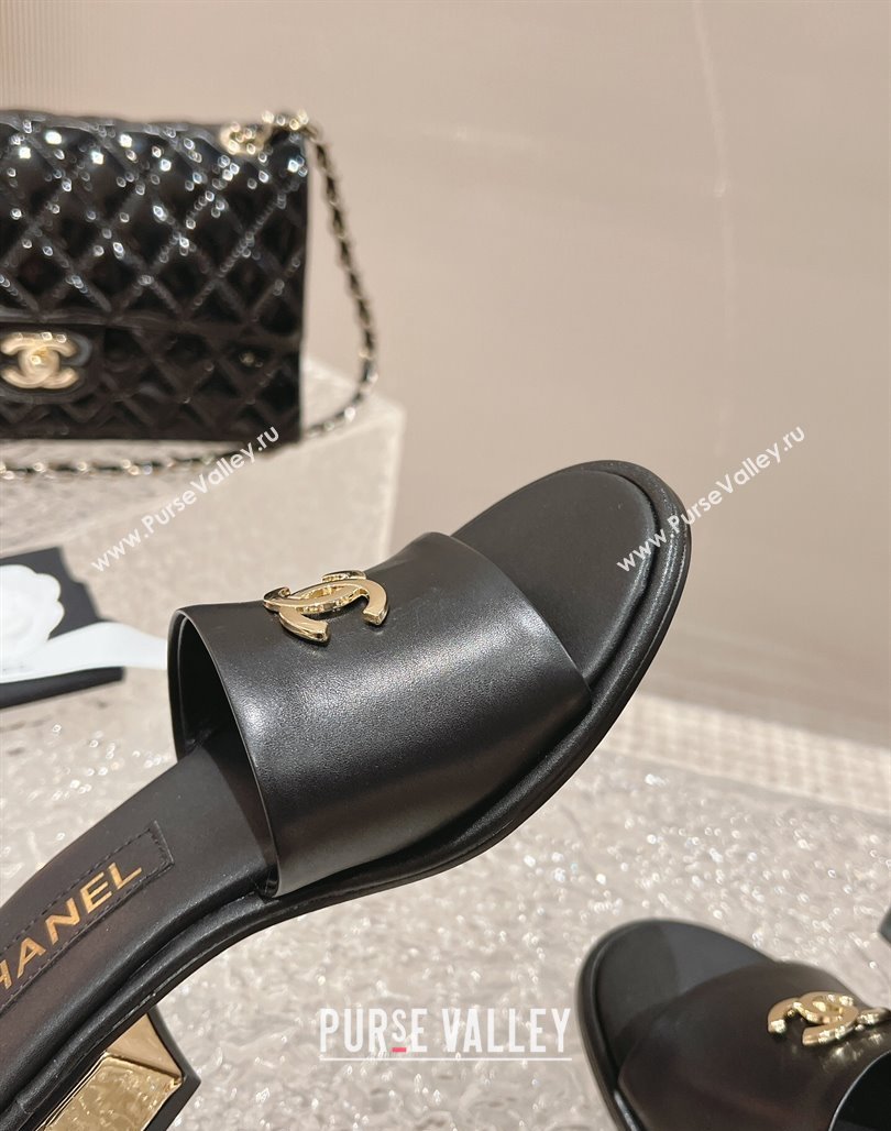 Chanel Lambskin Slide Sandals 5cm with Gold-Tone Heel Black 2024 0126 (MD-240126092)