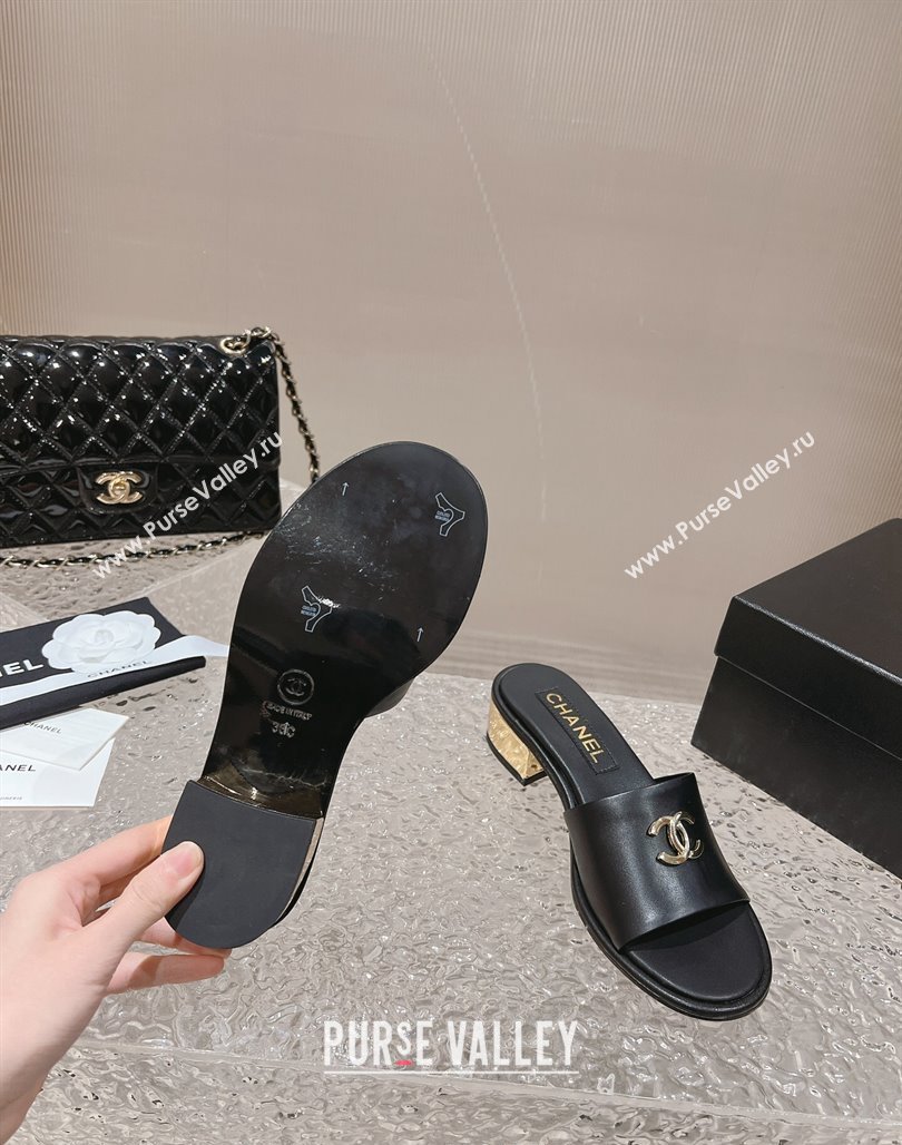 Chanel Lambskin Slide Sandals 5cm with Gold-Tone Heel Black 2024 0126 (MD-240126092)