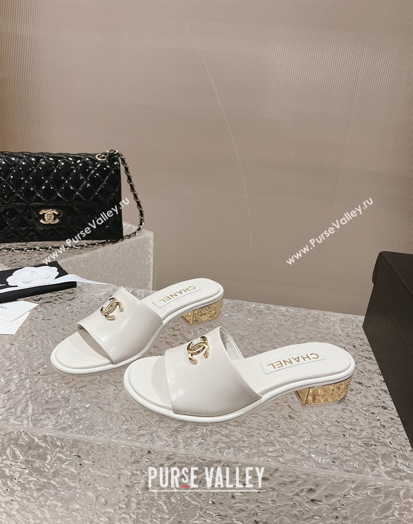 Chanel Lambskin Slide Sandals 5cm with Gold-Tone Heel White 2024 0126 (MD-240126094)