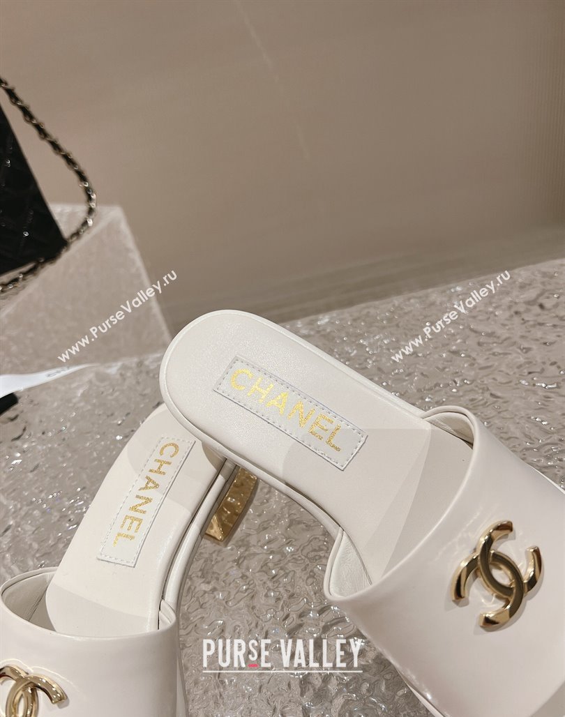 Chanel Lambskin Slide Sandals 5cm with Gold-Tone Heel White 2024 0126 (MD-240126094)