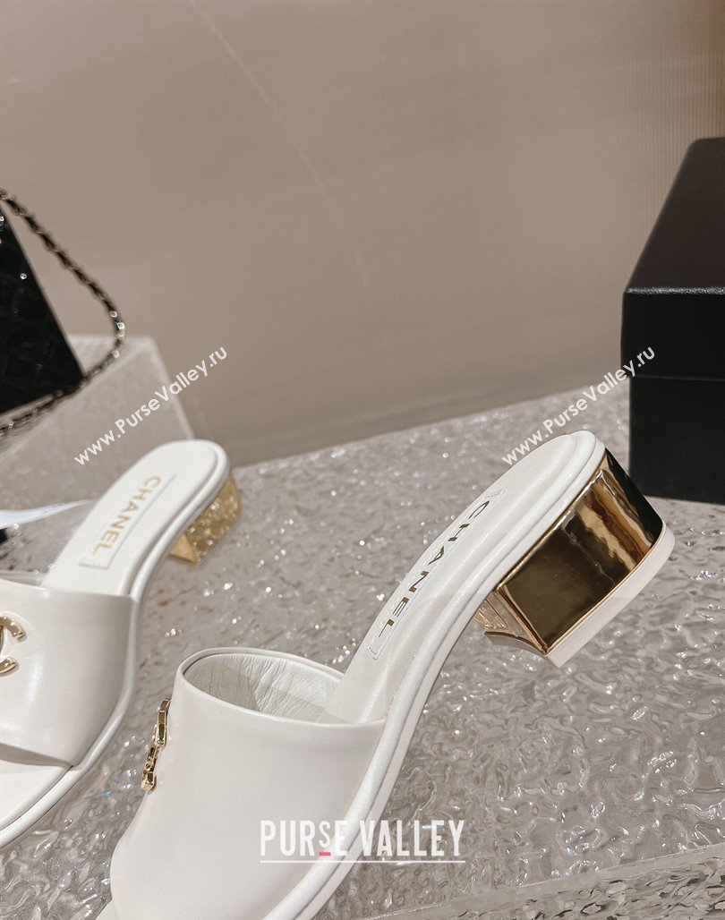 Chanel Lambskin Slide Sandals 5cm with Gold-Tone Heel White 2024 0126 (MD-240126094)