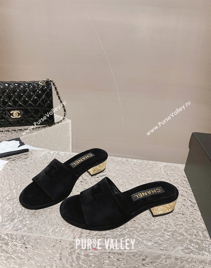 Chanel Suede Slide Sandals 5cm with Gold-Tone Heel Black 2024 0126 (MD-240126095)