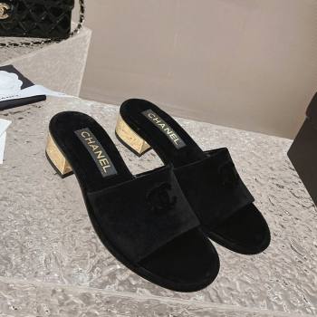 Chanel Suede Slide Sandals 5cm with Gold-Tone Heel Black 2024 0126 (MD-240126095)