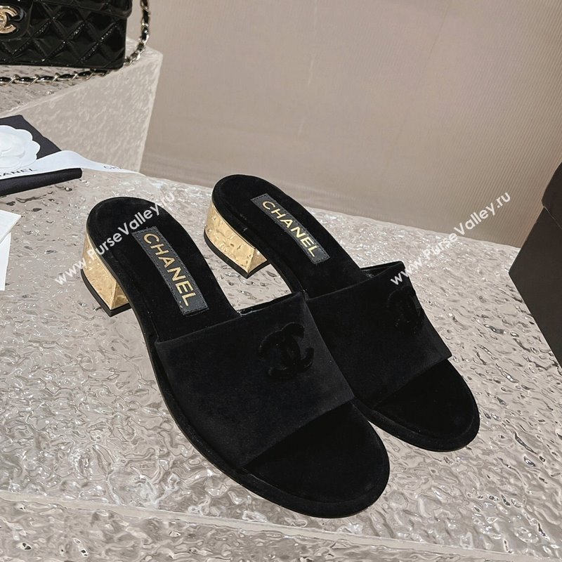 Chanel Suede Slide Sandals 5cm with Gold-Tone Heel Black 2024 0126 (MD-240126095)