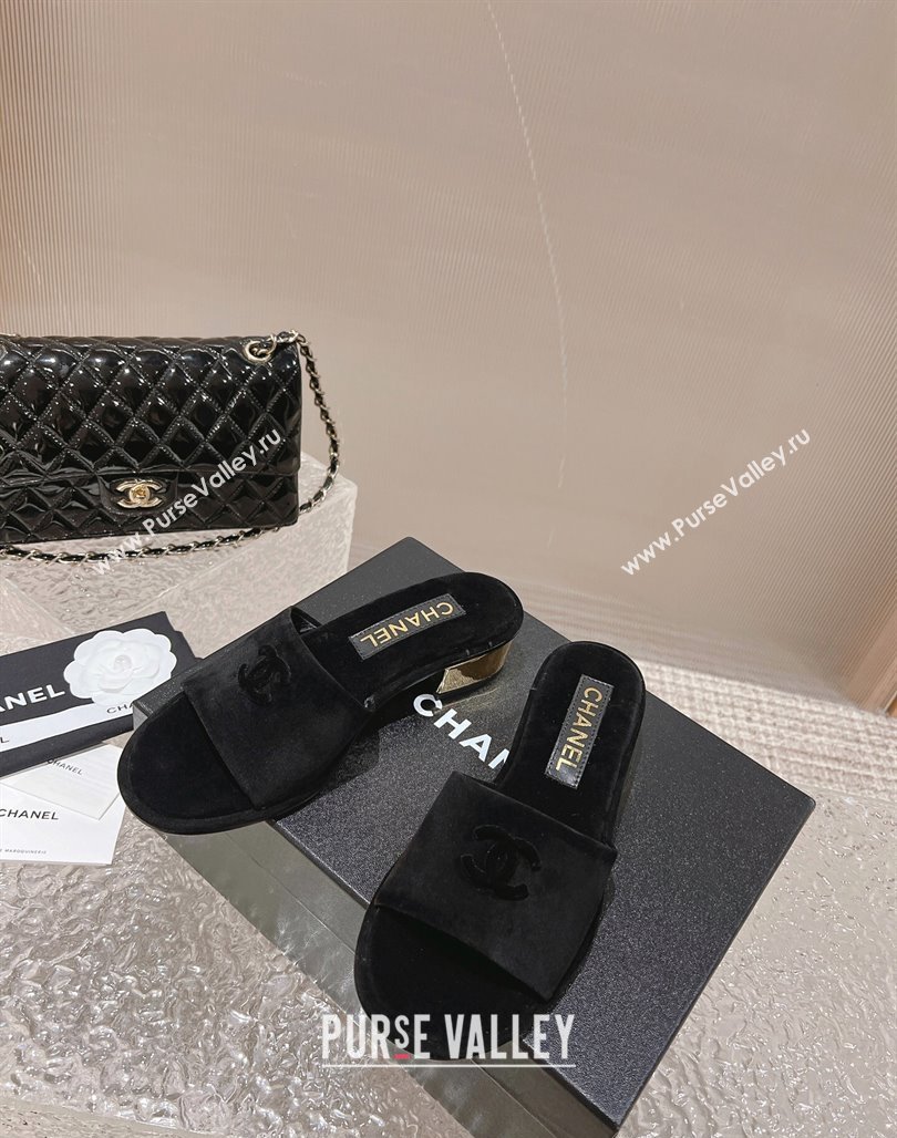 Chanel Suede Slide Sandals 5cm with Gold-Tone Heel Black 2024 0126 (MD-240126095)