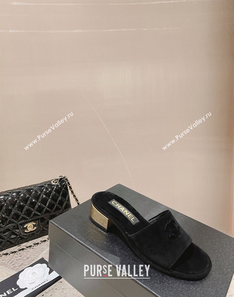 Chanel Suede Slide Sandals 5cm with Gold-Tone Heel Black 2024 0126 (MD-240126095)