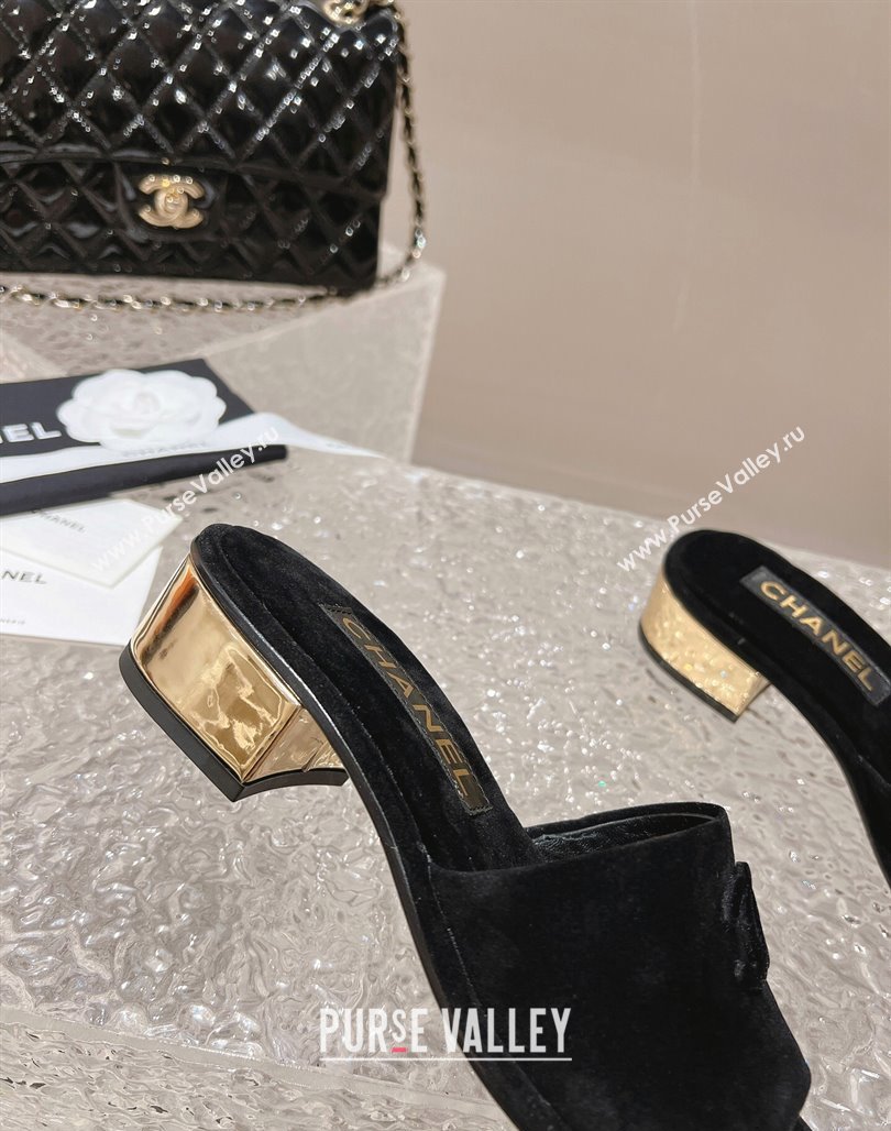 Chanel Suede Slide Sandals 5cm with Gold-Tone Heel Black 2024 0126 (MD-240126095)