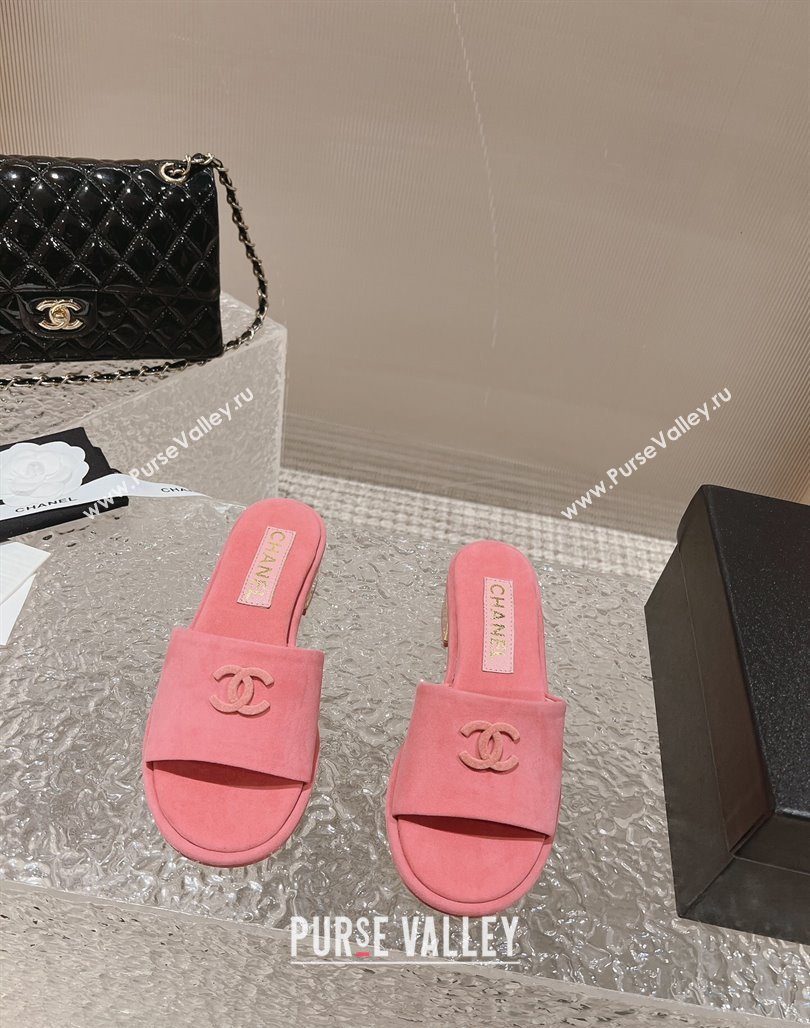 Chanel Lambskin Slide Sandals 5cm with Gold-Tone Heel Pink 2024 0126 (MD-240126096)