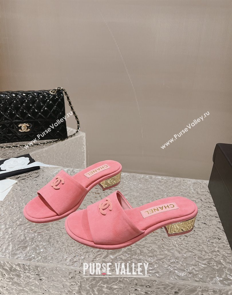 Chanel Lambskin Slide Sandals 5cm with Gold-Tone Heel Pink 2024 0126 (MD-240126096)