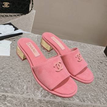 Chanel Lambskin Slide Sandals 5cm with Gold-Tone Heel Pink 2024 0126 (MD-240126096)