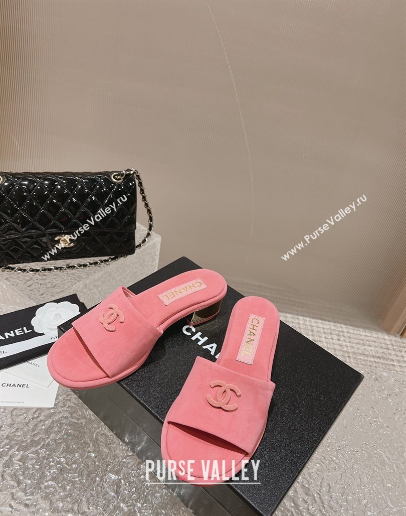 Chanel Lambskin Slide Sandals 5cm with Gold-Tone Heel Pink 2024 0126 (MD-240126096)