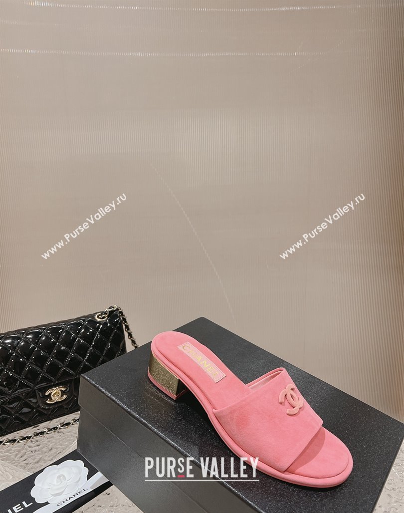 Chanel Lambskin Slide Sandals 5cm with Gold-Tone Heel Pink 2024 0126 (MD-240126096)